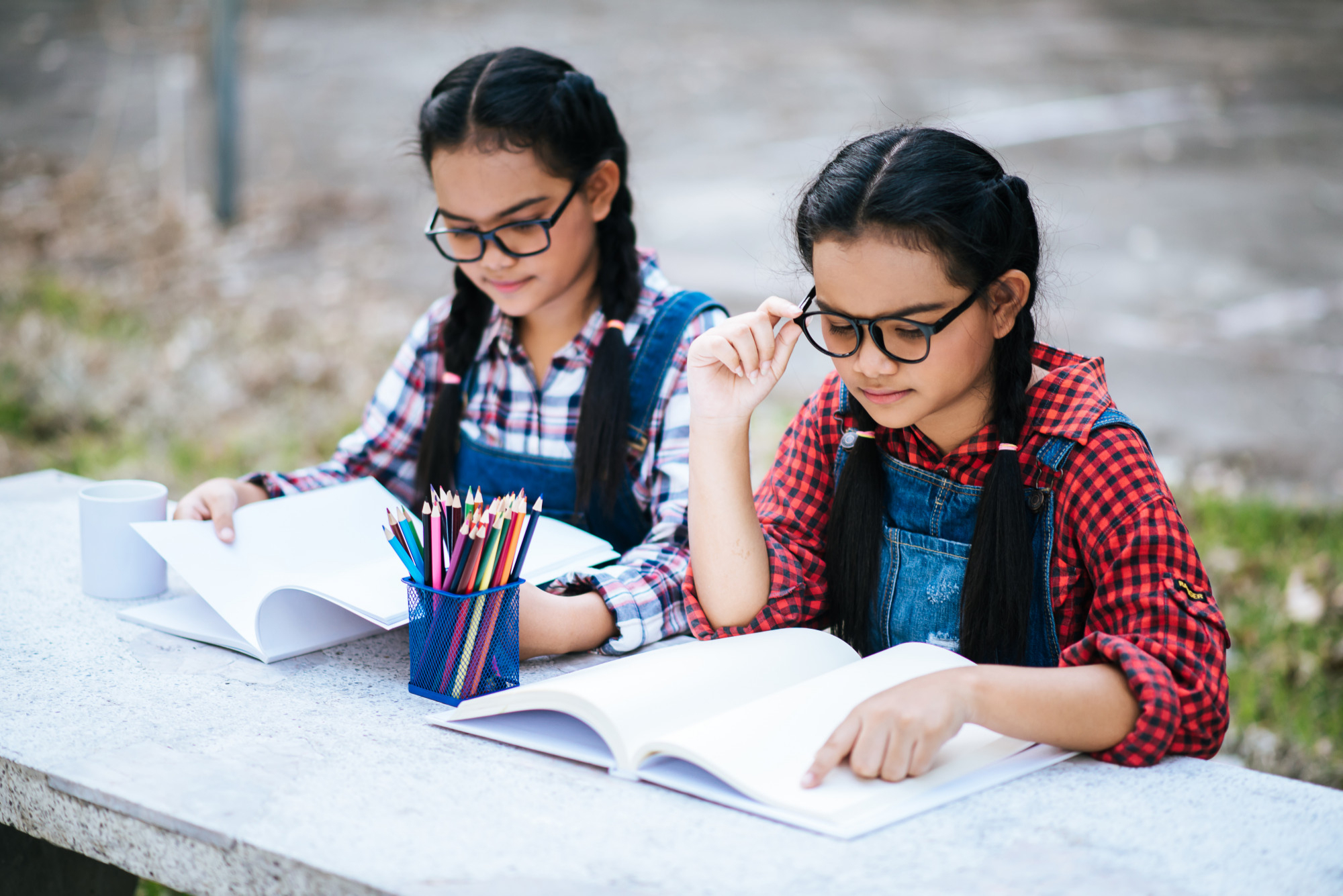 two-students-studying-together-online-with-laptop-park